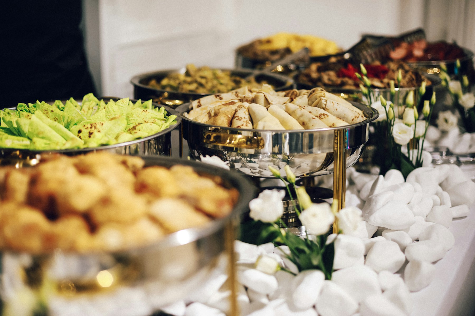Colorful catered food arranged for a celebration